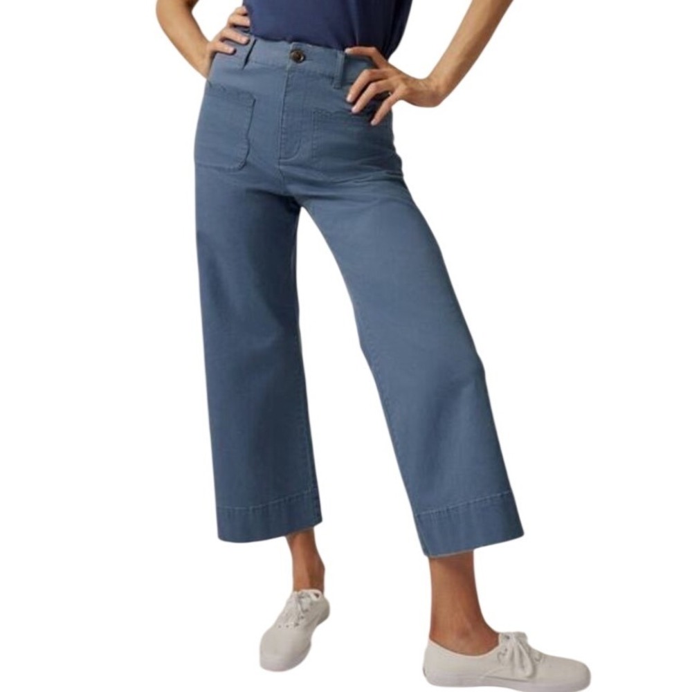 NWT Tuckernuck Women's Chino Wide Leg Davis Pants Blue Scalloped Pocket Size 12